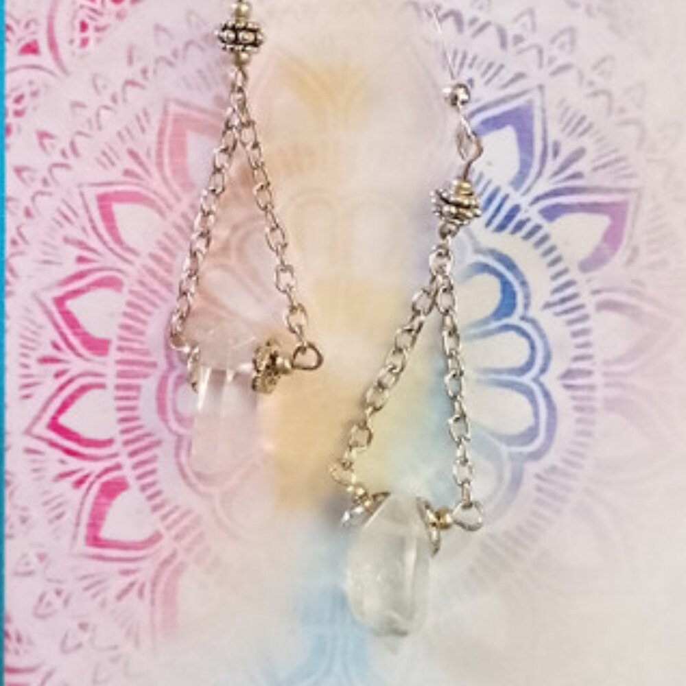 TINY QUARTZ POINTS EARRINGS, SILVERY ACCENTS
